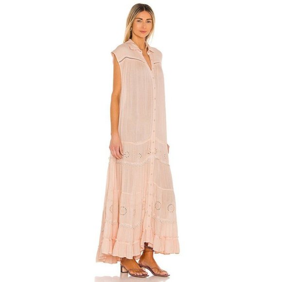 NWT Free People Ecru Maxi Dress Embroidered Floral Large - Picture 2 of 6